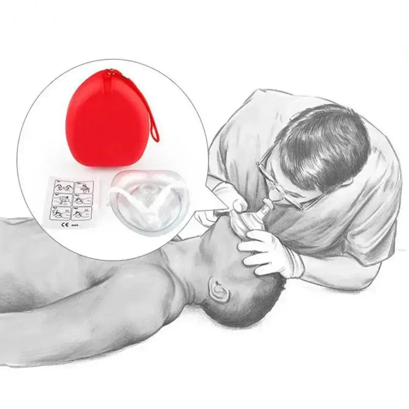 CPR mask set with red carrying pouch and one-way valve face shield for emergency first aid, Simples Market