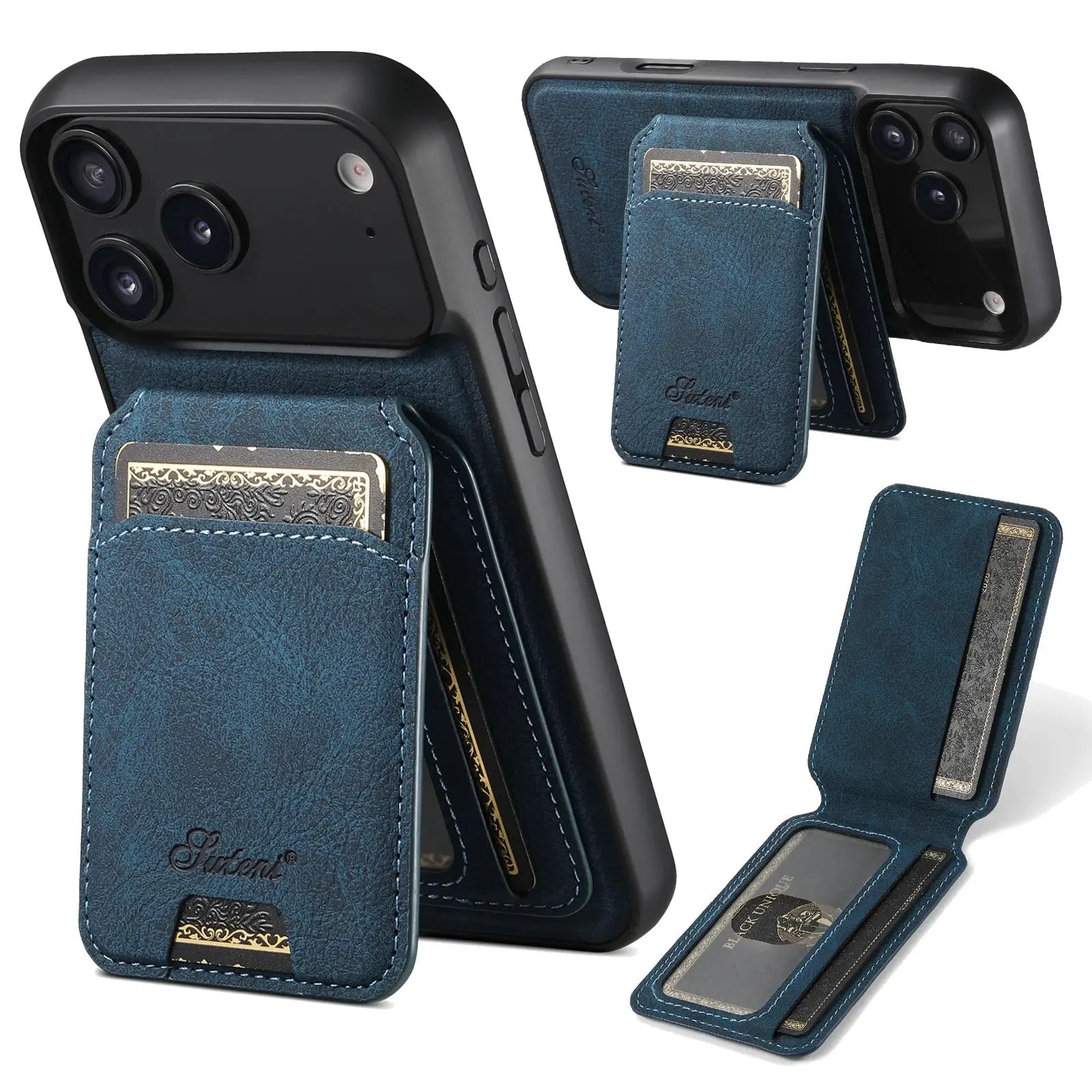 SUTENI Wireless Charging Case With Magnetic Card Holder Stand For iPhone 12 Through 17 Pro Max PU Leather
