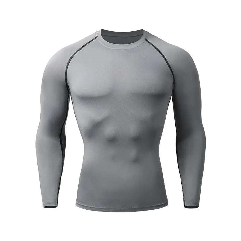 Men's compression rashguard long-sleeve shirt, gray quick-dry athletic top