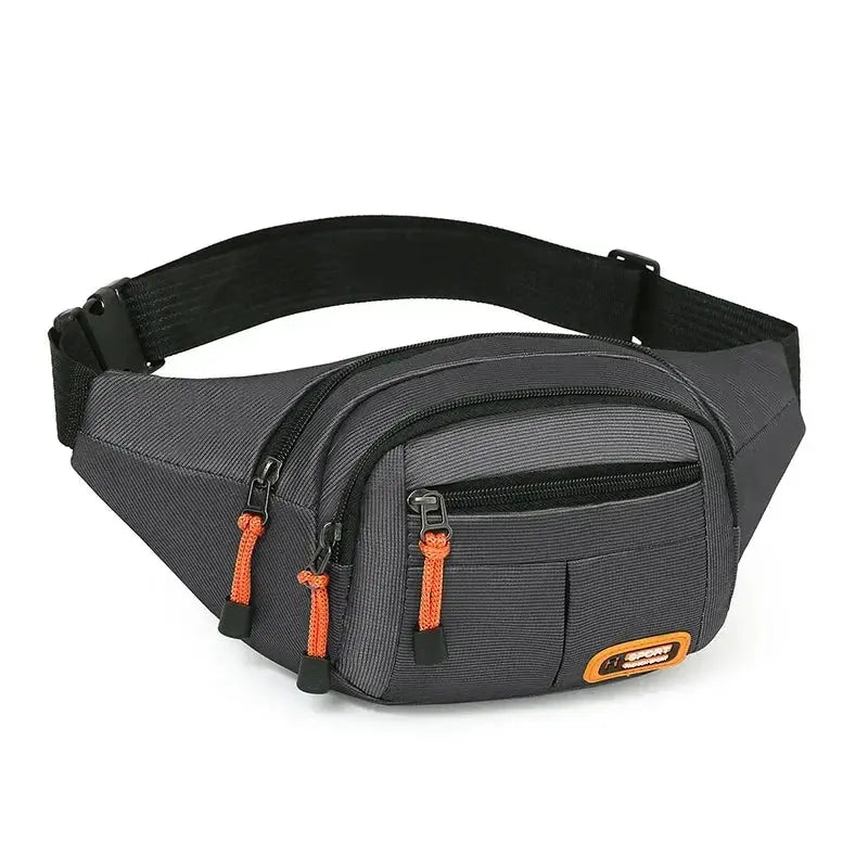 Simples Market Oxford waterproof waist bag for men and women, gray with orange zipper pulls