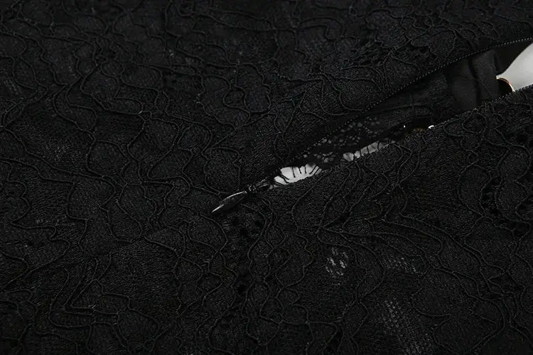 Nibber Streetwear patchwork jacquard jumpsuit fabric close-up in black lace