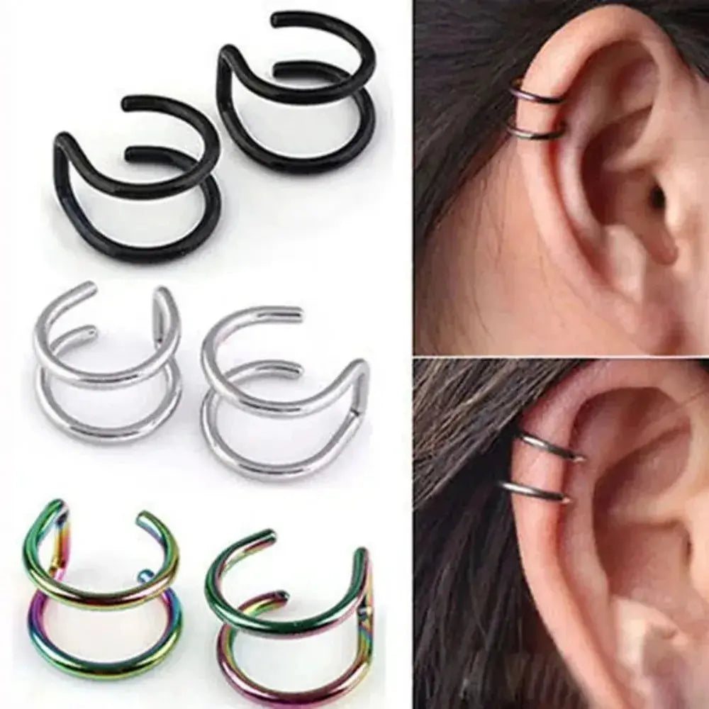 2Pcs 316L Stainless Steel Fake Ear Piercing Jewelry Clip On Ear Cuffs Non Piercing Lip Ring Labret Rings For Women