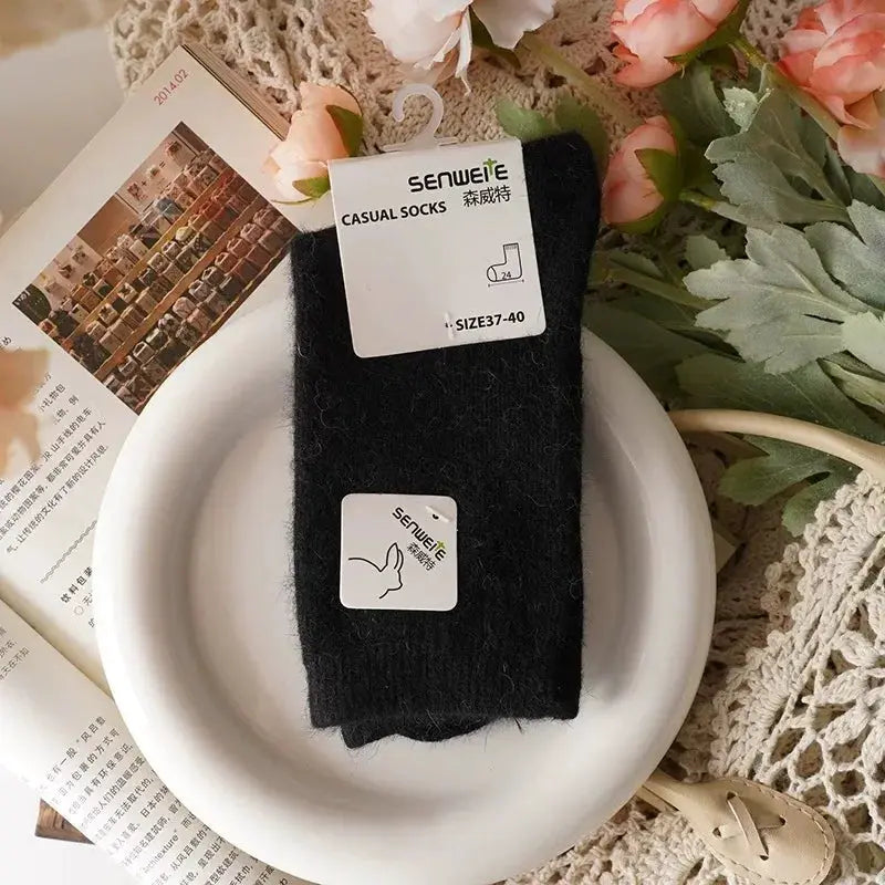 Womens Wool Socks Winter Thermal Tube Socks Thickened With Cashmere Rabbit Hair Black