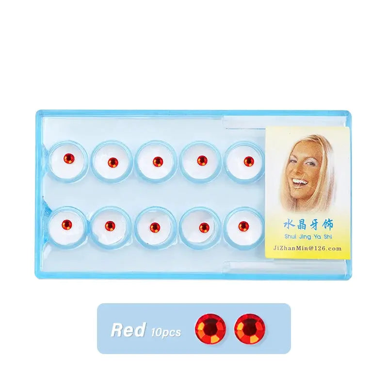 Simples Market 10pcs red crystal tooth gems in blue tray
