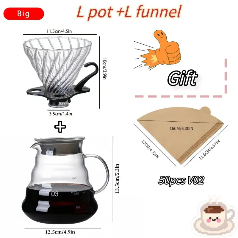 Handmade Glass Coffee Pot and Funnel Set Cloud Shaped Pour Over Server With Extraction Cup For Home Use