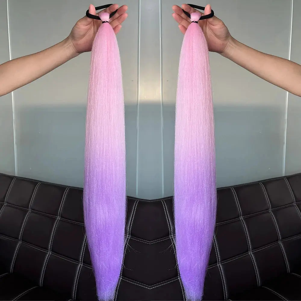Synthetic Straight Ponytail Extensions 2 Pack With Elastic Hair Tie Colorful Braiding Hair Accessories For Women
