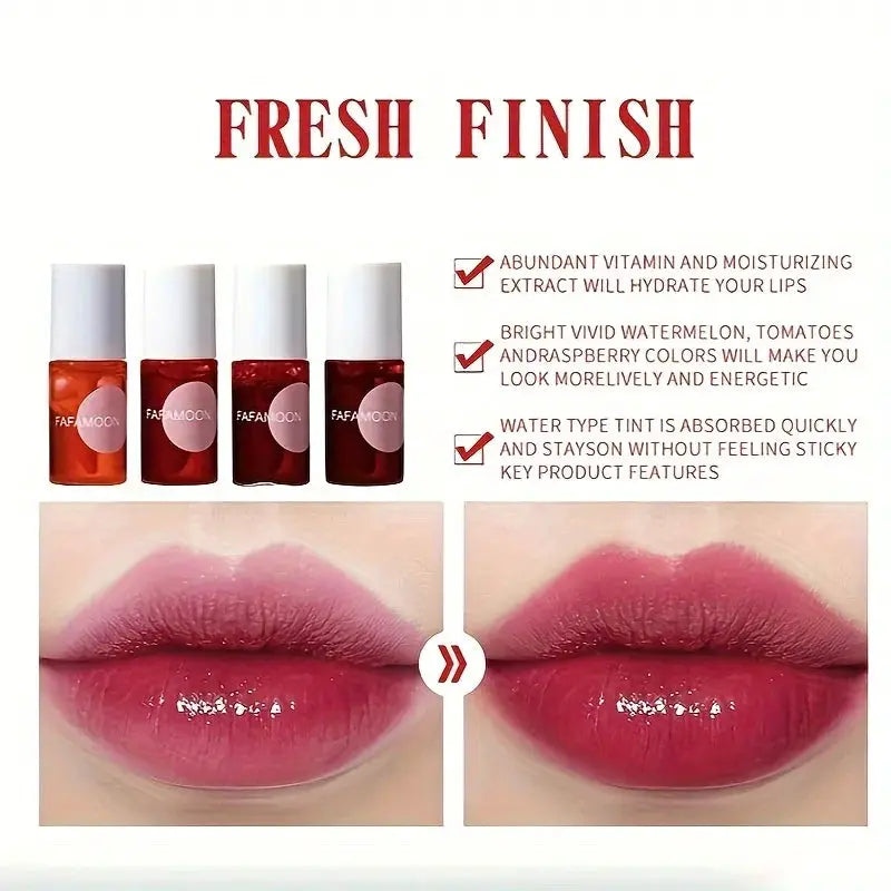 FruityGlow Lip Tint Water Gloss 4 Color Set Moisturizing Waterproof Non Sticky High Pigment Long Lasting Color