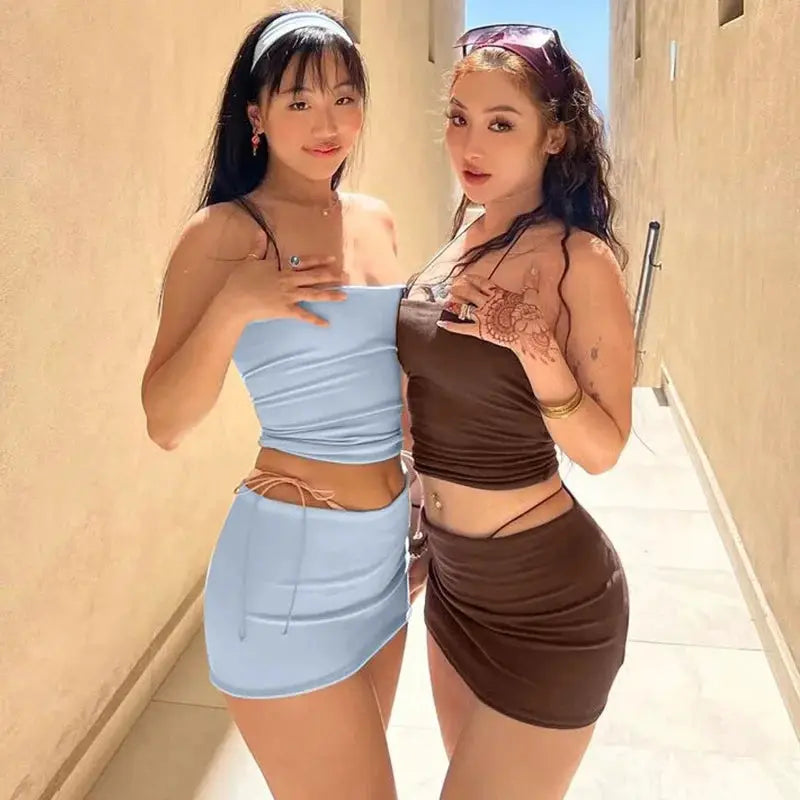 Dulzura Women Spring 2025 Tube Top And Mini Skirt Set Two Piece