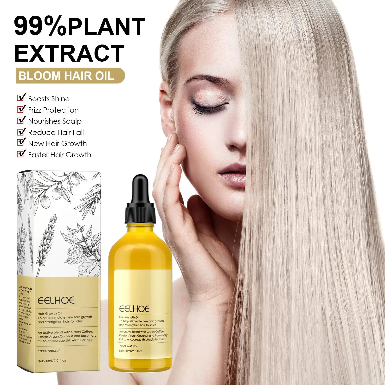 EELHOE Rosemary Oil Grows Hair Loss Treatment Bald Head Hair Regrowth Moisturizing Hair Scalp Massager Rosemary Essential Oil