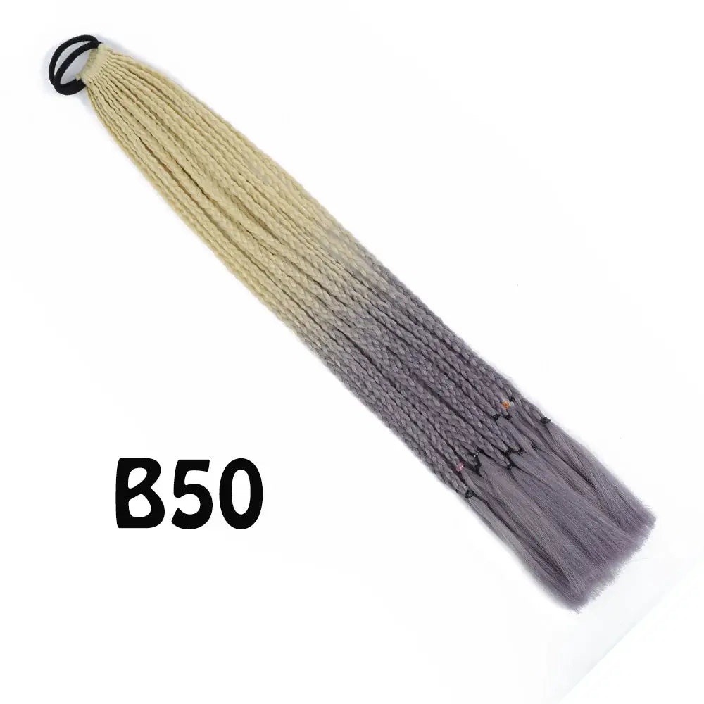 Braided ponytail extension, synthetic gradient color from beige to lavender, 24 inches with elastic band