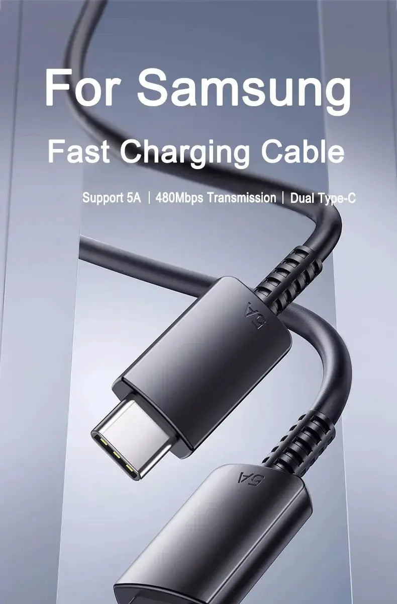 Simples Market 2-pack PD 45W USB-C fast charging cables, black braided, for Samsung devices, dual Type-C connectors.