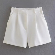 HXAO Pleated Baggy High Waist Shorts For Women Summer 2024 White Black Pink Polyester Broadcloth Casual Comfort
