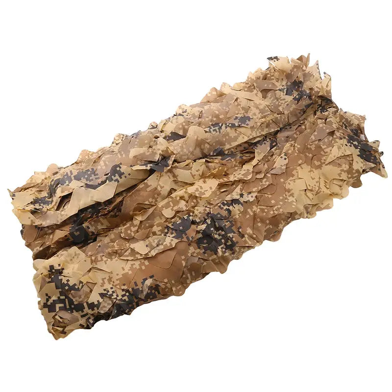 Desert digital camouflage netting in tan/brown/black for hunting, garden gazebo, or car awning