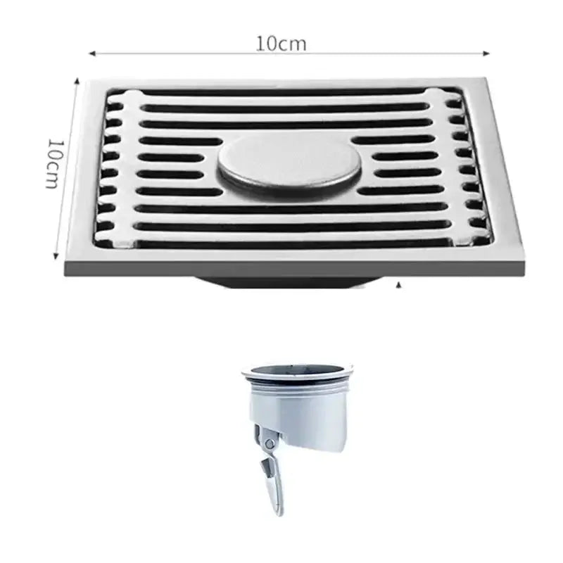10cm square stainless steel floor drain by Simples Market, 2-piece set with removable cover and anti-odor design