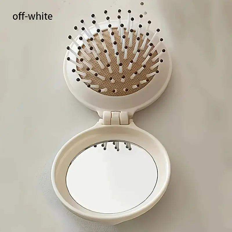 Mini Portable Folding Travel Hair Brush With Mirror For Women Lightweight Plastic Dual Fold Design For Outdoor Use