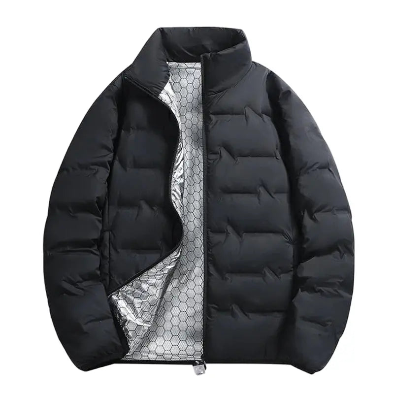 Simples Market men's black duck-down puffer jacket, waterproof and windproof.