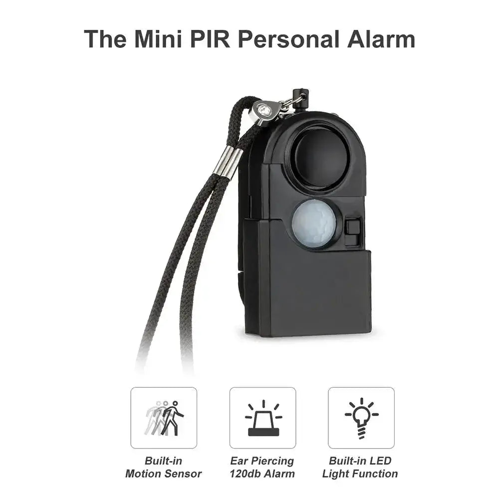 KERUI Portable Mini Motion Detector Alarm in black with 120dB siren and built-in LED light