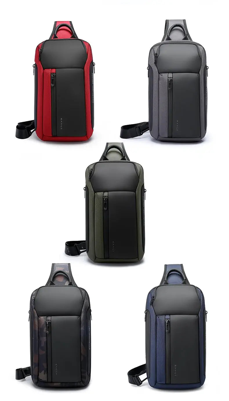 BANGE chest bag crossbody; waterproof Oxford design, set of five bags in different colors: red, gray, olive, camo, blue