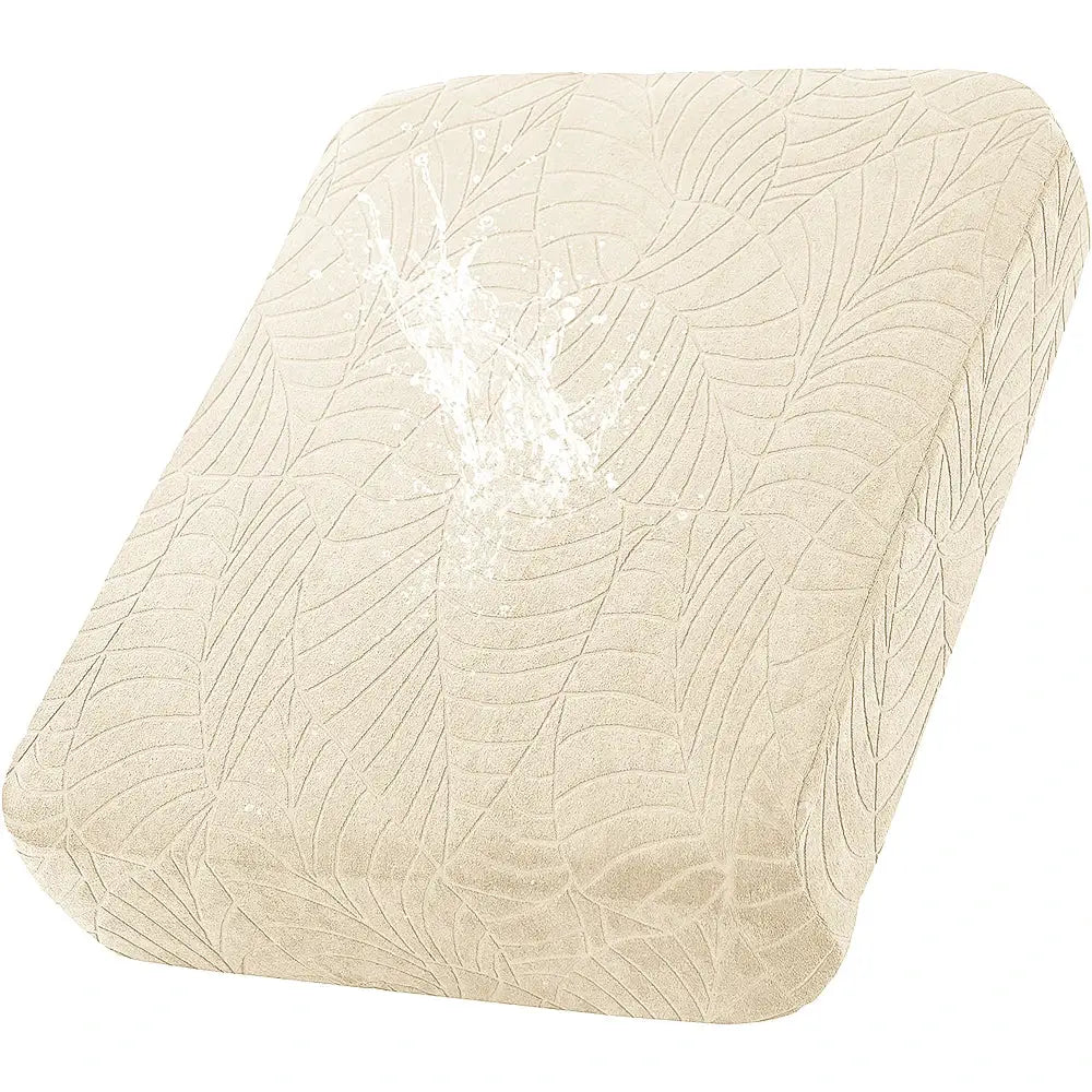 Sofa cushion cover beige jacquard waterproof stretch, removable protector for chaise lounge