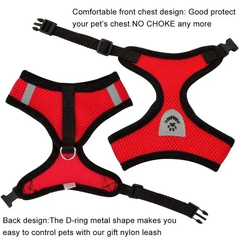 Adjustable Polyester Mesh Cat Harness Vest And Leash Set For Small To Medium Dogs And Cats With Reflective Piping