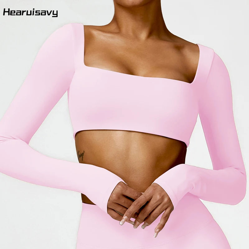 Hearuisavy Womens Quick Dry Square Neck Gym Top With Breathable Nylon Spandex For Dry Comfort