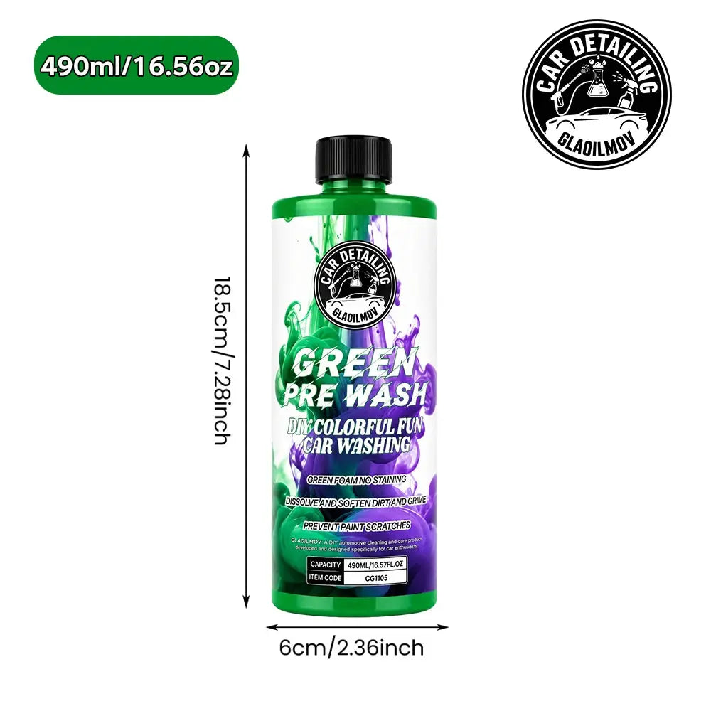 Colored car pre-wash solution by Simples Market, green foam car wash shampoo for detailing, 490ml