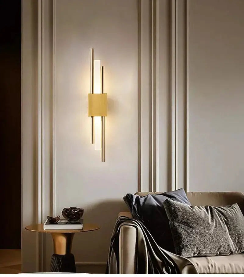 Nordic LED wall lamp by Simples Market; gold-tone modern wall light with vertical LED bars