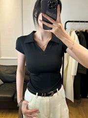 Cotton Summer Crop Top For Women Slim Fit Short Sleeve Tee Shirt