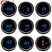 Universal 2in 52mm digital gauge set (Simples Market); blue LED, 9 gauges incl RPM, boost, oil pressure, oil temp, volts