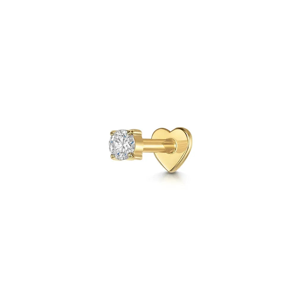 AIDE heart stud earring, gold-tone with clear zircon for helix piercing