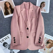 EleganceCo Office Lady Blazer For Women Slim Fit Single Button Notched Collar Jacket With Stretch Jersey