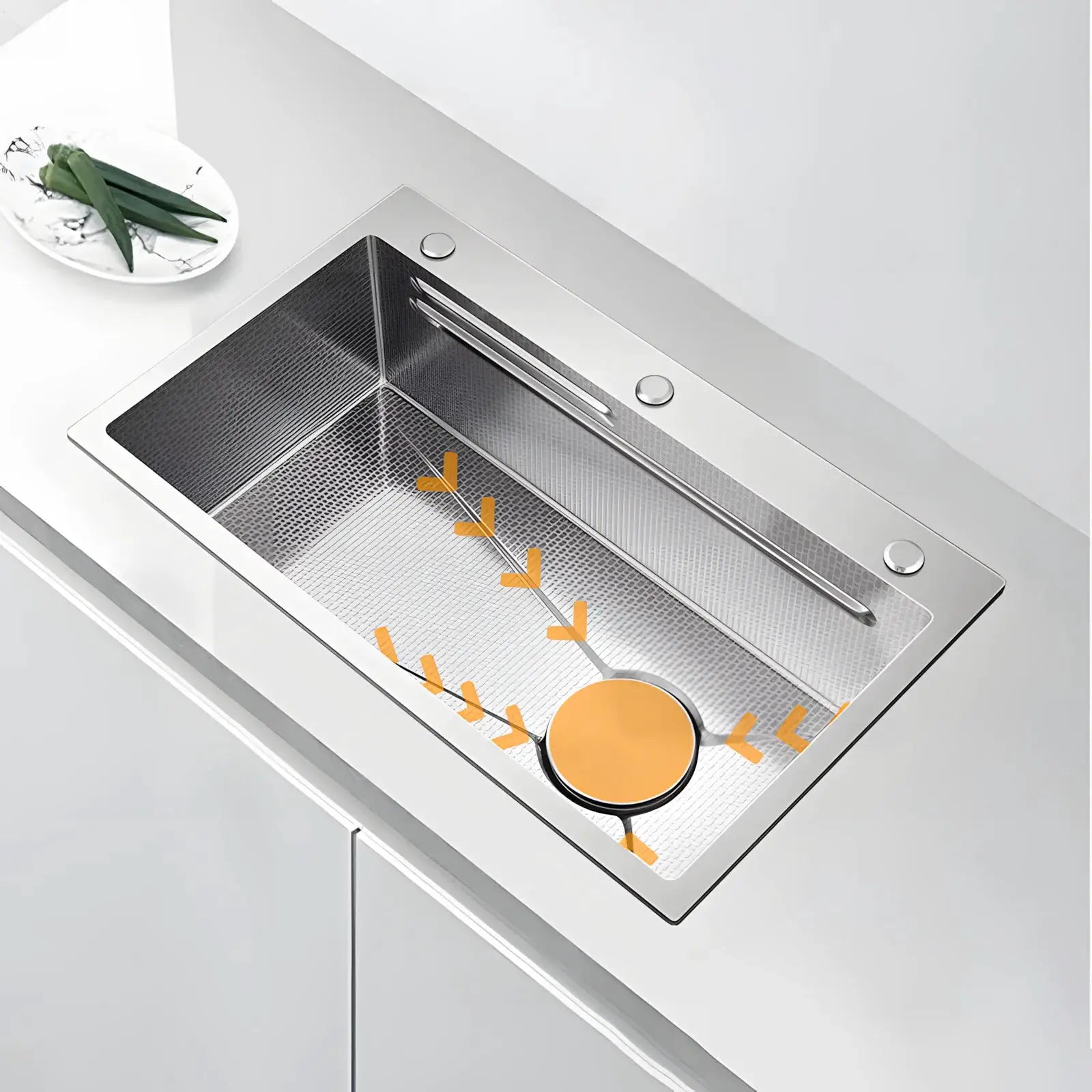 304 Stainless Steel Kitchen Sink by Simples Market, silver embossed interior, large single-basin