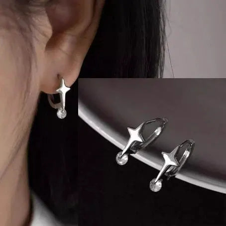 925 Sterling Silver Star Hoop Earrings For Women And Girls Trendy Original Hip Hop Style Jewelry Gift