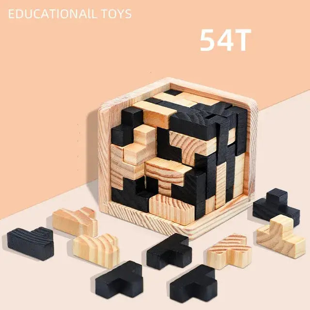 3D Luban Interlocking Cube Puzzle Wooden Educational Toy for Children Brain IQ Development and Early Learning Gift