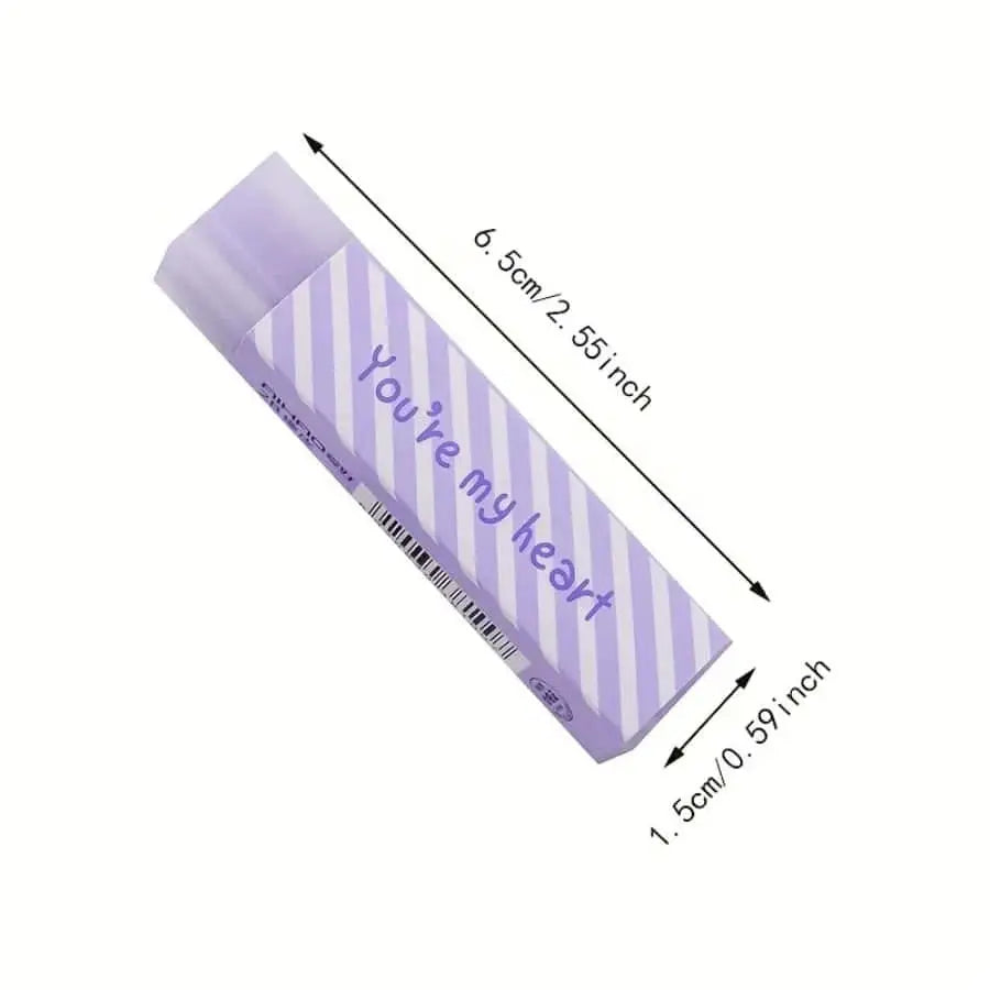 Heart-star pattern erasers set by Simples Market, purple striped packaging, 3/6 pcs