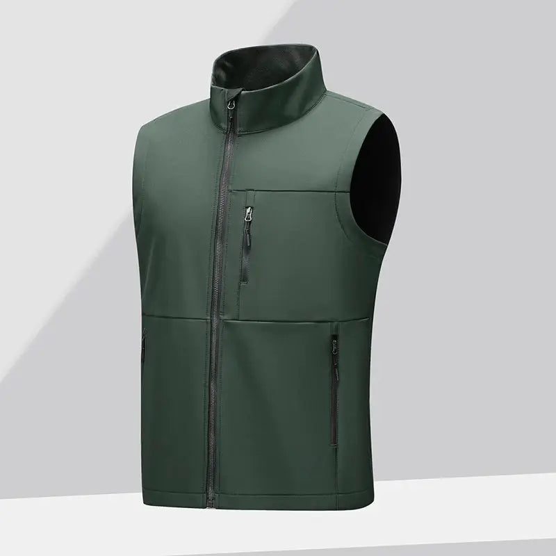 Simples Market green men's soft-shell vest, sleeveless windproof jacket with zip chest and side pockets