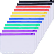 Simples Market A6 6-hole binder pockets set in waterproof PVC; zippered pouches for notebooks and planners in assorted rainbow colors