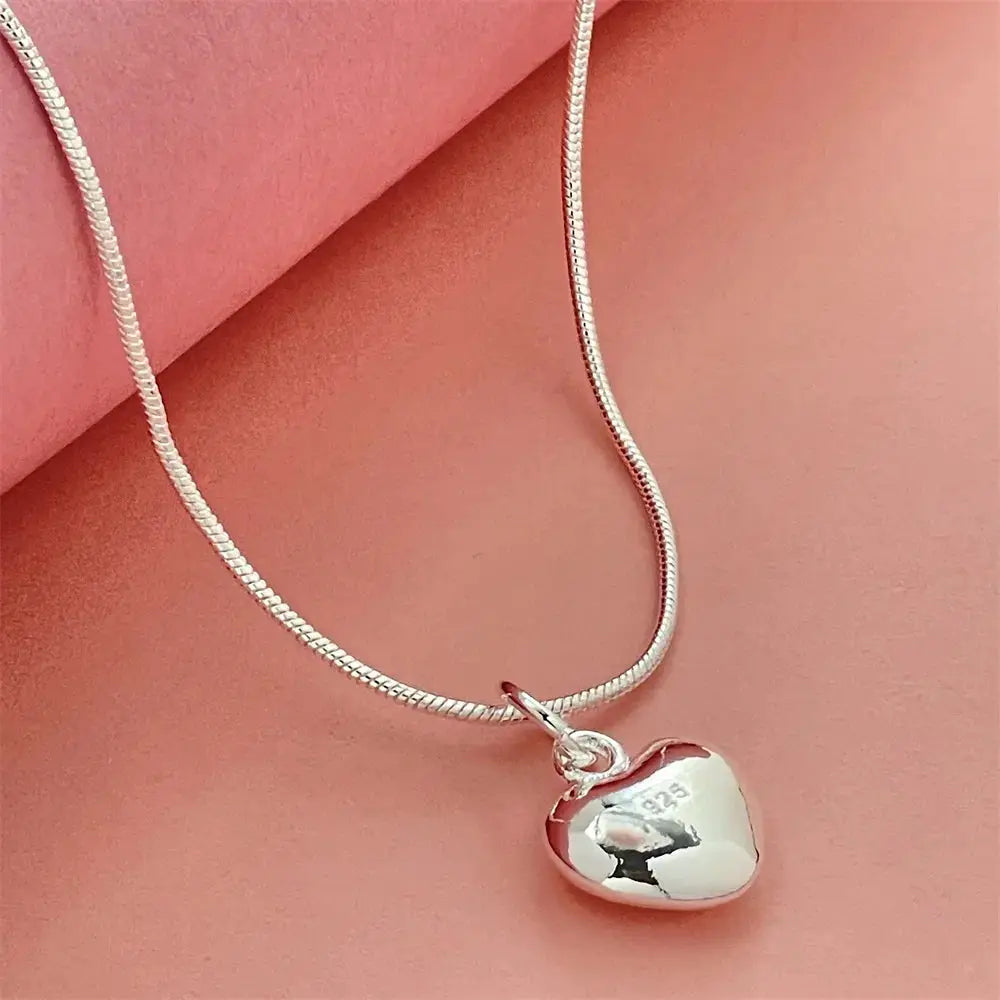 Designer 925 Sterling Silver Heart Pendant Necklace With Snake Bone Chain For Women Gift Idea Fashion Jewelry