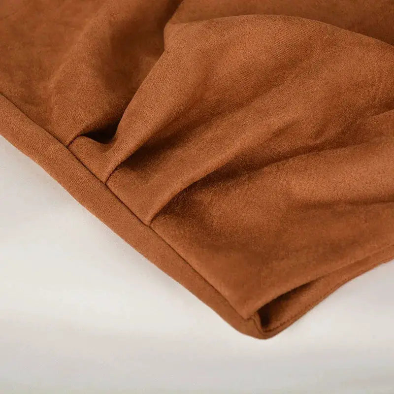 Simples Market sexy suede mini skirt in brown; close-up of textured fabric