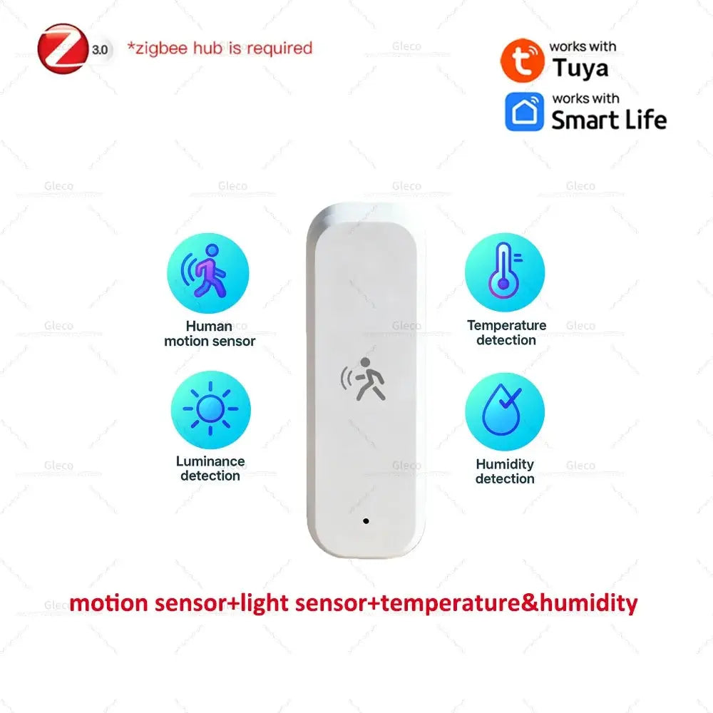 Zigbee 3.0 PIR motion sensor with temperature, humidity and illuminance monitor, Tuya Smart Life compatible