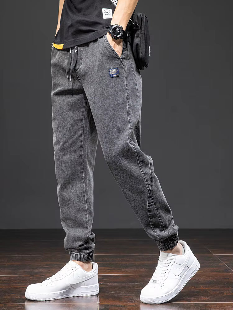 Spring Summer Cargo Jeans for Men Baggy Harem Fit Streetwear Denim Jogger Pants Plus Size Black Blue Grey