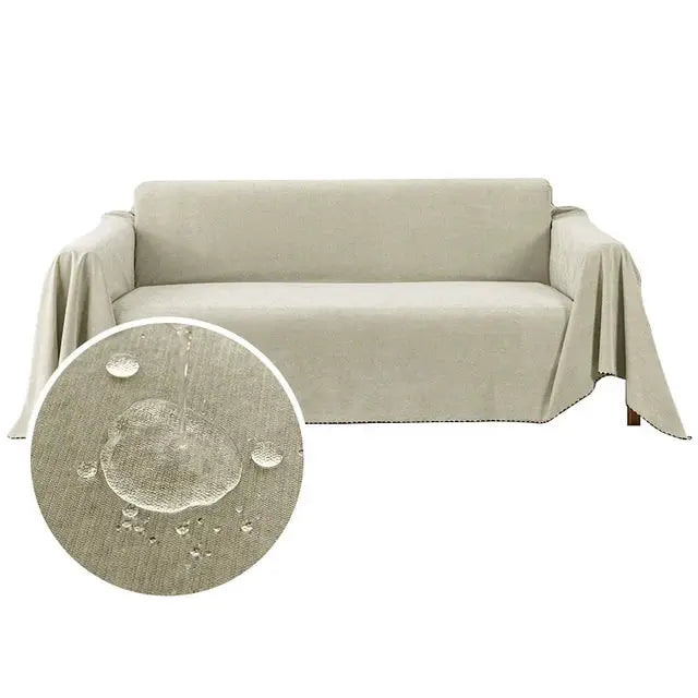 Waterproof beige sofa cover by Simples Market, solid color, dustproof and water-resistant for living room.