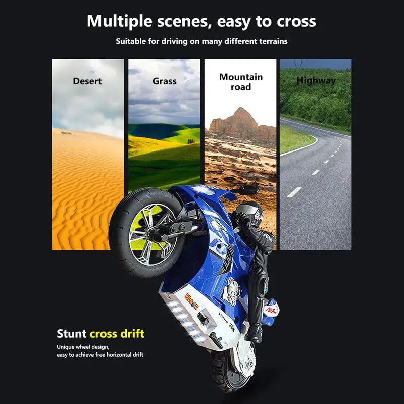High Speed RC Motorcycle 1-6 and 1-10 Scale Electric Remote Control Bike 4CH Drift Car for Kids