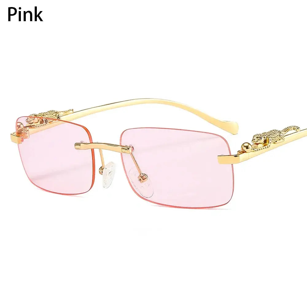 EliteLux Rimless Leopard Head Design Sunglasses Unisex Square Frame With UV Protection For Travel