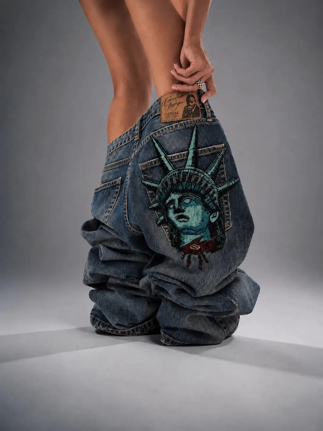 Y2K High Waist Wide Leg Denim Jeans Harajuku Vintage Diamonds