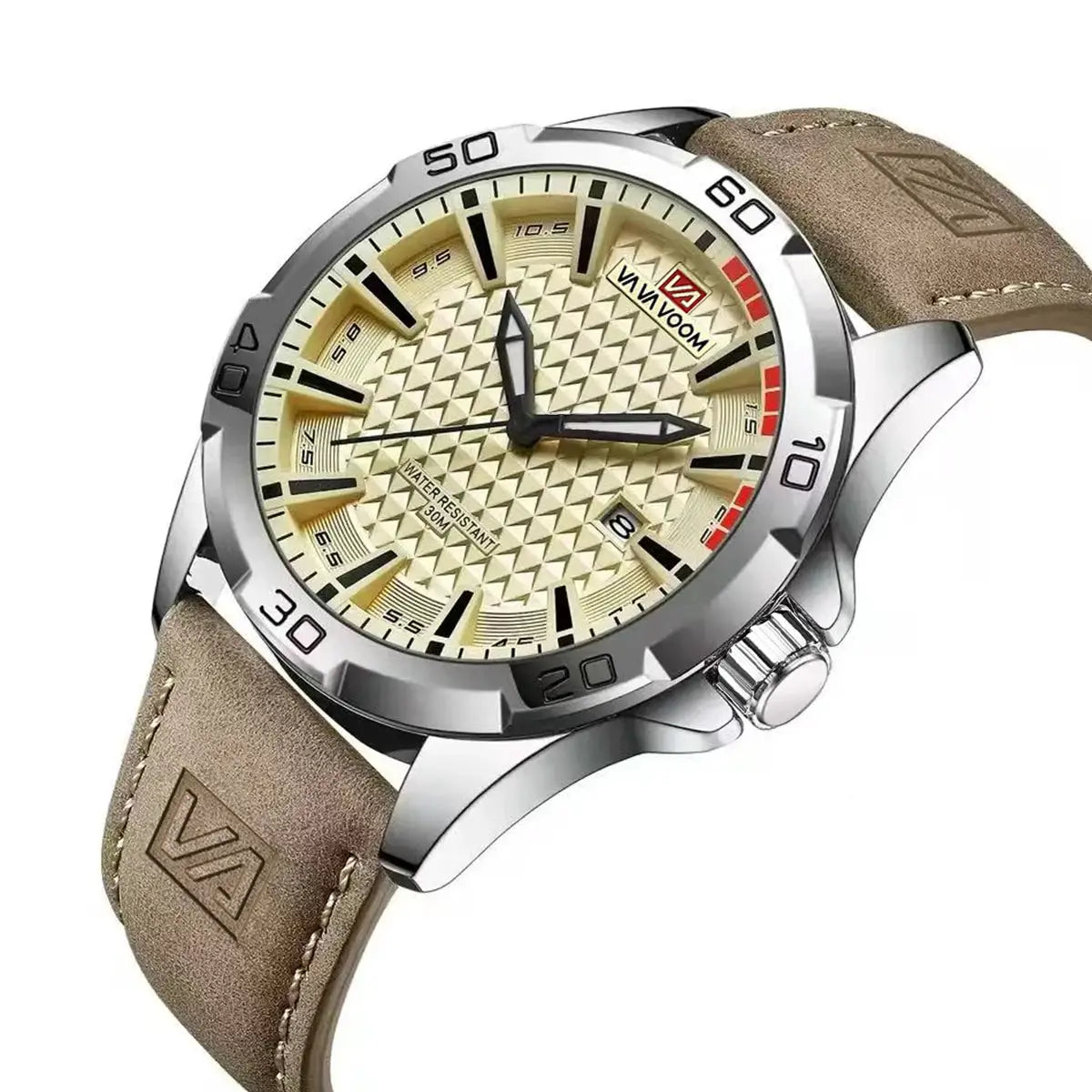Mens Casual Sport Military Quartz Calendar Wrist Watch Waterproof Leather Strap Business Ready