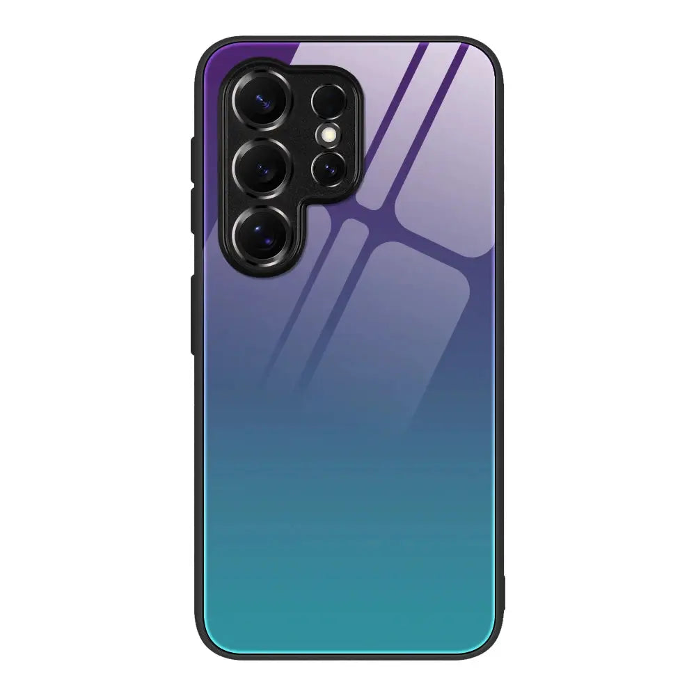 Simples Market gradient tempered-glass cover with black bumper for Samsung Galaxy S26 Ultra/S26 Plus, purple-teal.