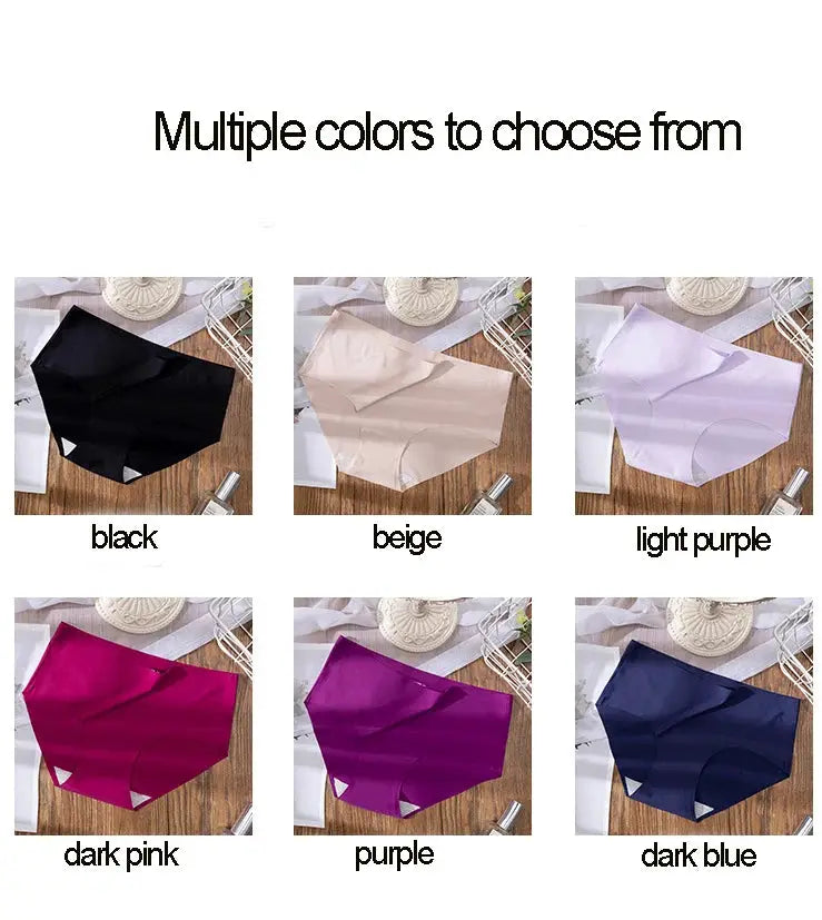 Simples Market plus-size seamless ice-silk panties; 6 color options shown