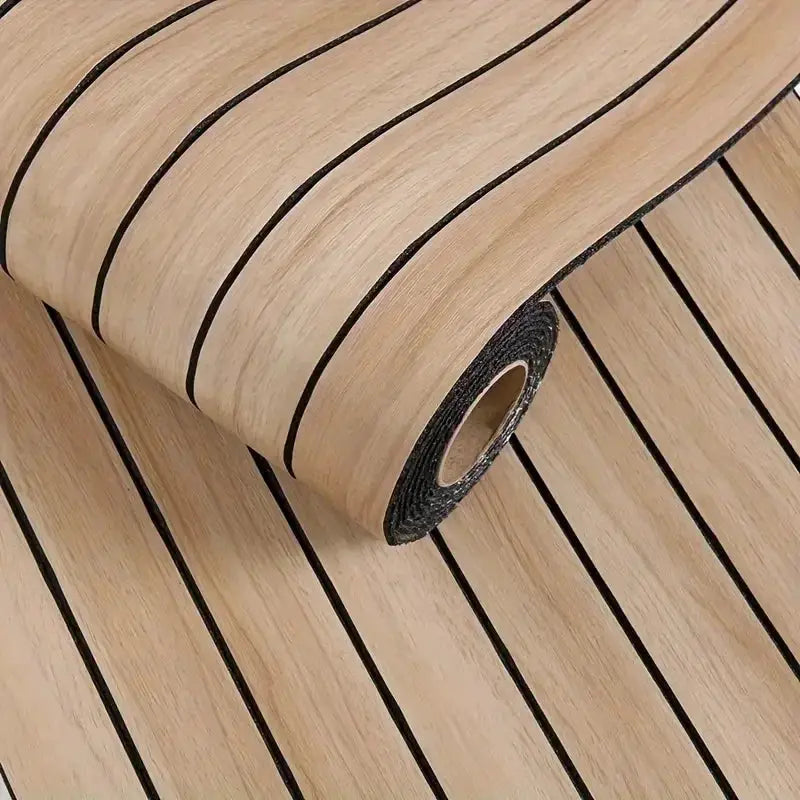 Self-adhesive wood grain wallpaper roll in light oak with black stripes, Simples Market