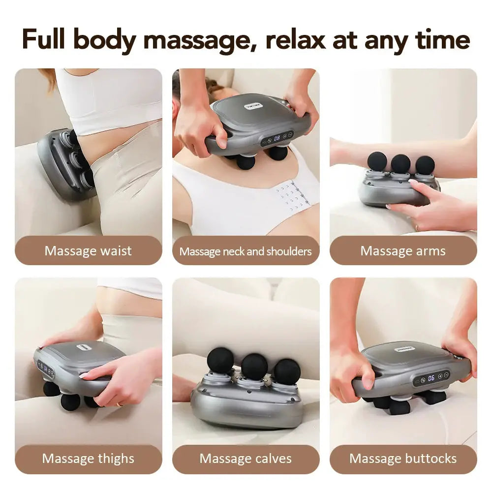 Electric fascia gun by Simples Market, grey 6-head massager for full-body deep-tissue relief